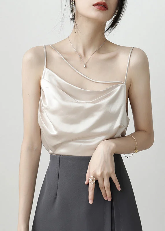 Final Clearance Brief Apricot Slash Neck Solid Satin Top Summer LY0405