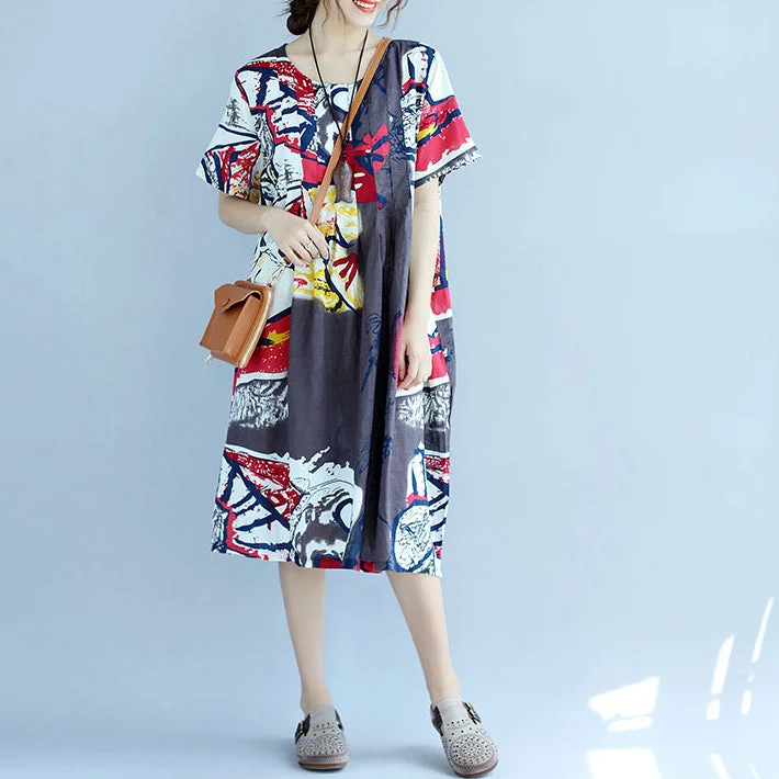 Today Only chic dressNew prints Midi-length cotton dress casual cotton clothing Fine short sleeve o neck cotton dress