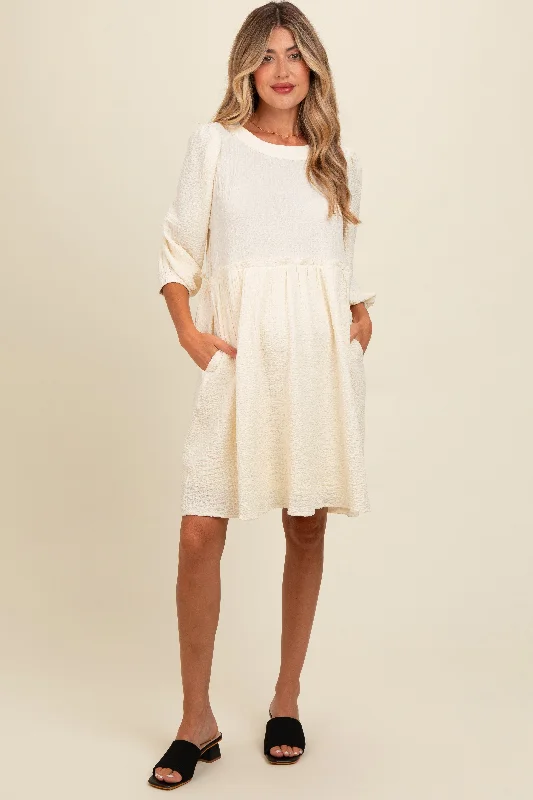 Closeout chic wrap dressCream Knit Ruffle Trim Maternity Dress