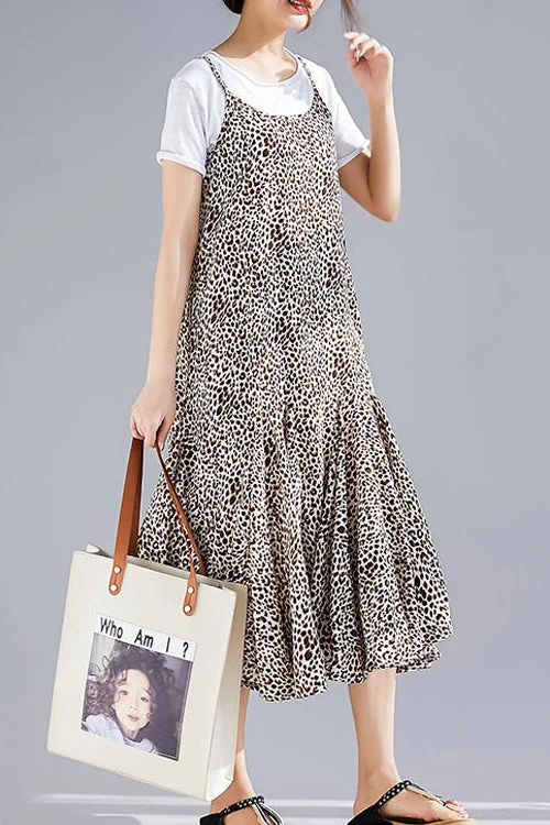 The Best Prices floral midi dressMu Spaghetti Strap dresses Fashion Online Shopping brown floral Dresses Summer