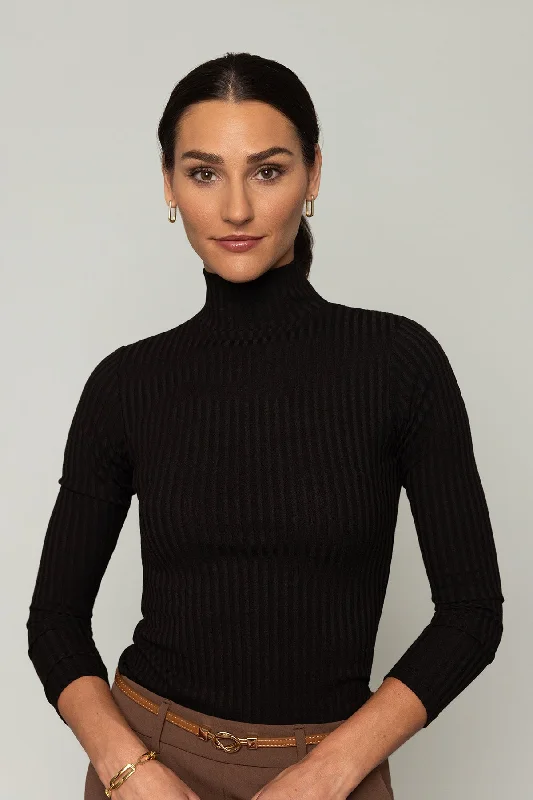 Discount Mania Rosemary Turtleneck Top With Gold Zip - Black