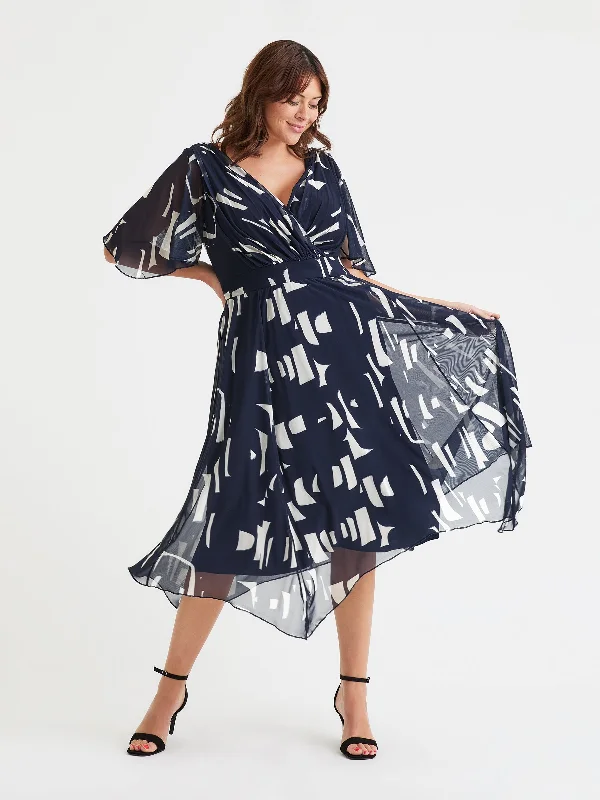 Deal Dash tiered dressJulie Navy Geometric Hanky Hem Dress