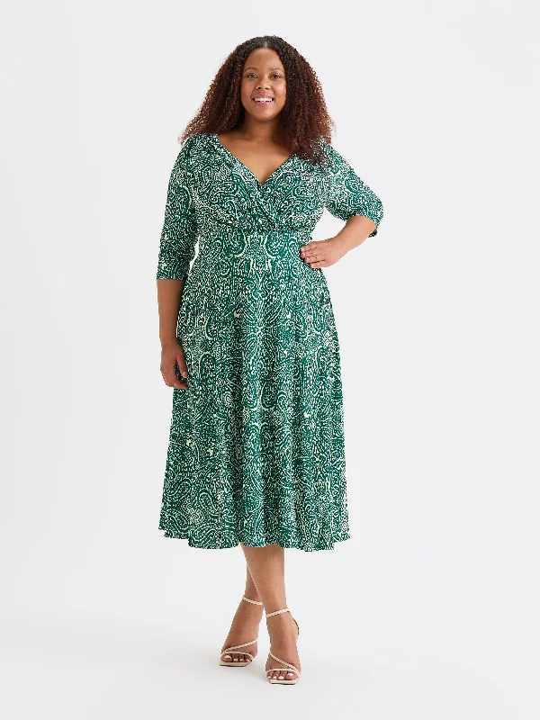Super Deal chic slip dressHelena Teal Cream Midi Dress