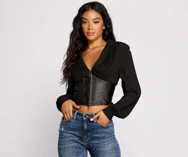 Fantastic Deals Stunning Satin and Faux Leather Corset Crop Top