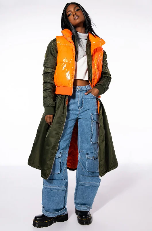 Savings Galore relaxed fit coatBEST OF BOTH WORLDS PUFFER VEST AND PEPLUM TRENCH