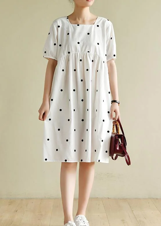 Online Only summer floral dressFrench white dotted clothes Women Square Collar shift Dresses