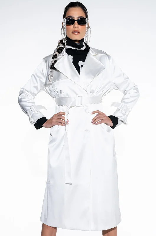 Today Only fitted coatFOXY WHITE SATIN TRENCH