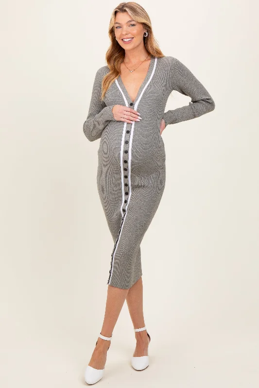 New Markdowns lace dressCharcoal Knit Contrast Stripe Button Down Maternity Dress