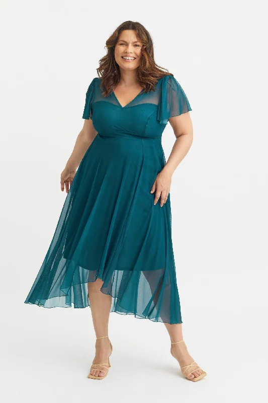 TIME-Limited Offer velvet dressTilly Teal Angel Sleeve Sweetheart Dress