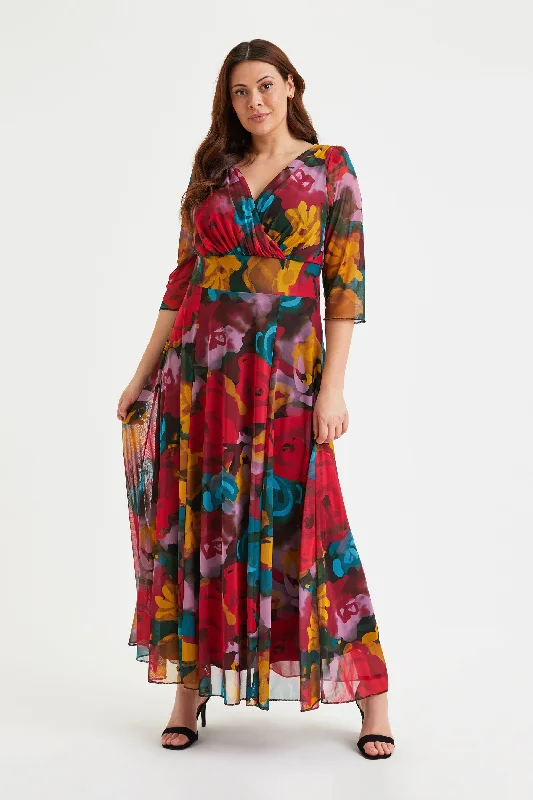 Midnight Sale sleeveless dressVerity Red Floral Print Maxi Gown