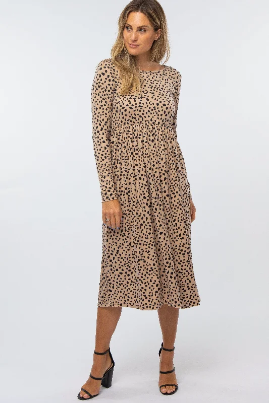 Shop and Save sophisticated dressTaupe Abstract Animal Print Midi Dress