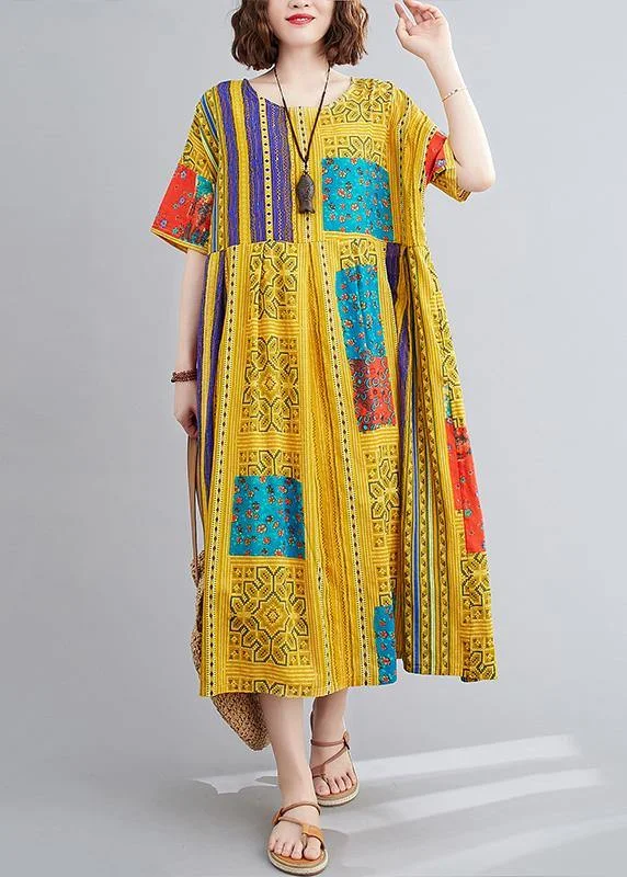 Clearance Sale trendy bodycon dressClassy yellow print clothes For Women o neck short sleeve Maxi summer Dress