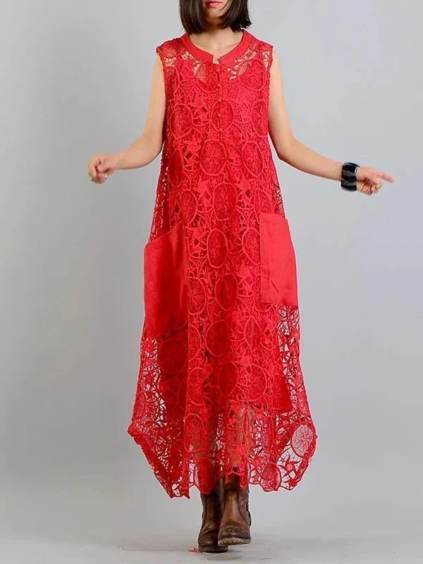 Closeout shift dressModern red clothes For pockets asymmetric Art summer Dress