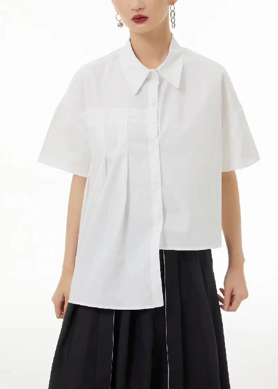 Big Savings Unique White Low High Design Wrinkled Cotton Blouse Top Summer LC0116