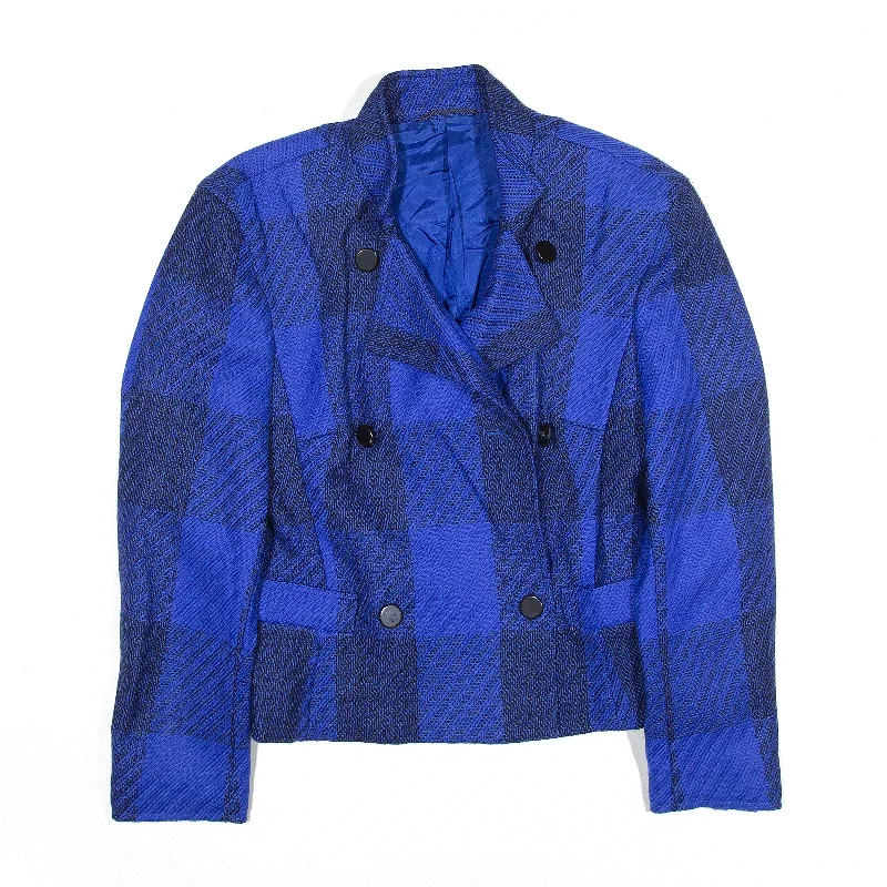Price Smash soft coatJacket Blue 80s Check Tweed Wool Blazer Womens S