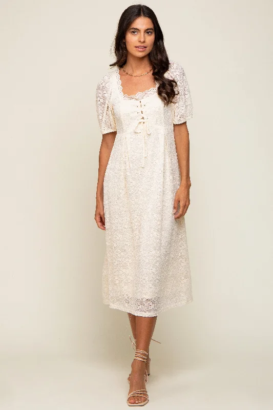 Loyalty Reward summer dressCream Lace Cutout Midi Dress