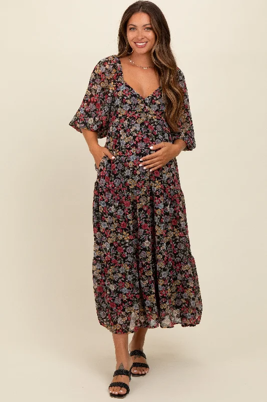Friends and Family Sale velvet dressBlack Floral Empire Waist Maternity Maxi Dress