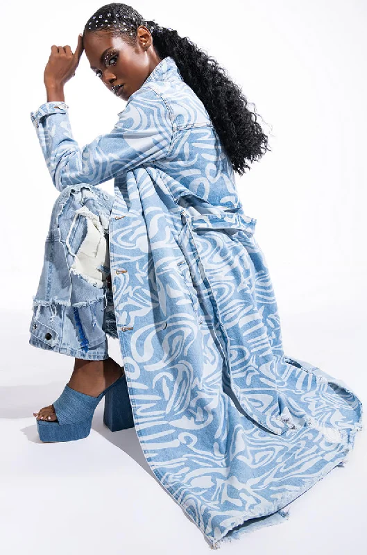 Low Prices everyday winter coatSWIRLY PRINTED DENIM TRENCH
