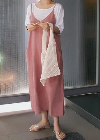 Bonus Savings high-waisted dressChic pink cotton Soft Surroundings Spaghetti Strap Maxi Dress