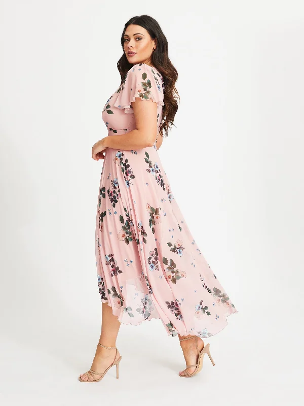 Price Slash A-line dressTilly Pink Multi Print Angel Sleeve Sweetheart Dress