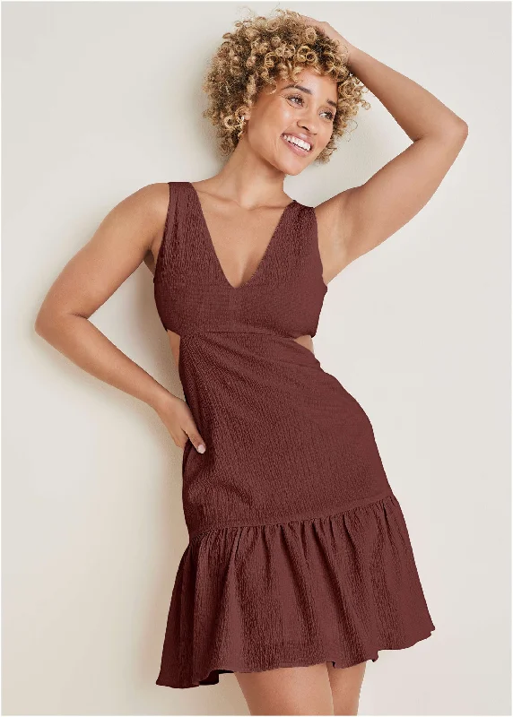 Instant Discount wrap-around dressFluted Satin Mini Dress - Auburn