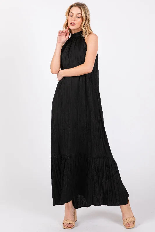 Super Savings lace dressBlack Textured Halter Tie Maxi Dress