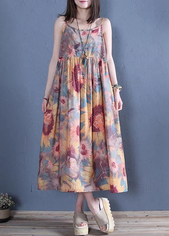 Quick Sale stylish party dressHandmade floral cotton Tunics Spaghetti Strap Cinched Traveling summer Dress