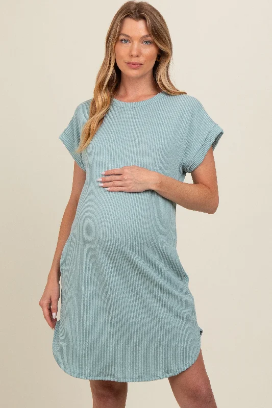 Epic Deals bodycon dressLight Olive Ribbed Round Hem Maternity Dress