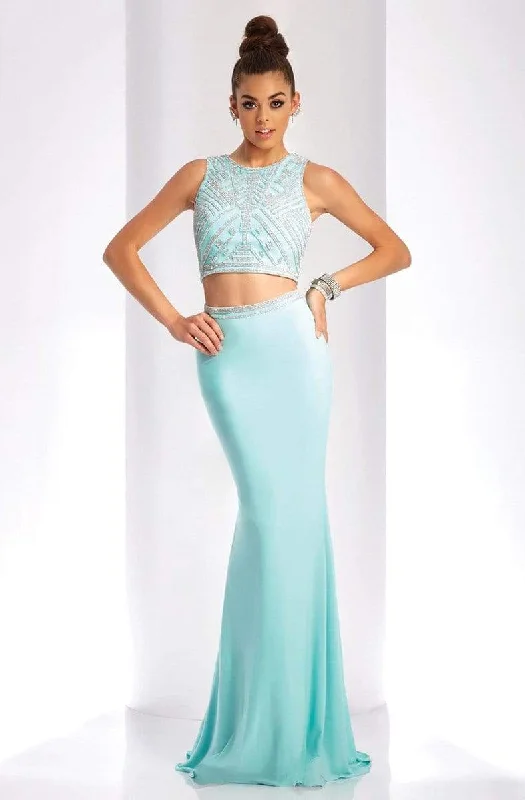 Massive Deals Clarisse - 3438 Two-Piece Crystal Embellished Crop Top Long Sheath Gown - 1 pc Seafoam In Size 2 Available