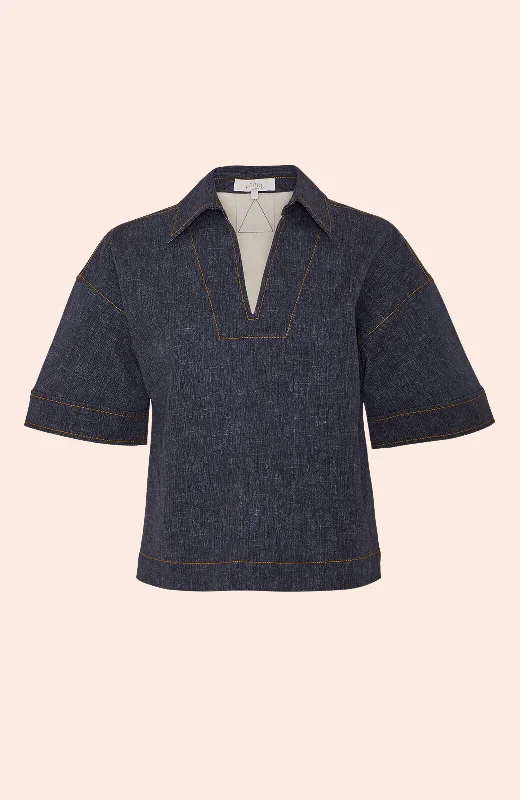 Lowest Price Stretch Denim V-Neck Top | Midnight