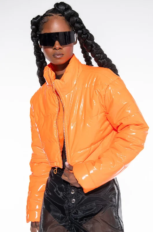 Limited Edition contemporary coatPATENT CROP PUFFER JACKET