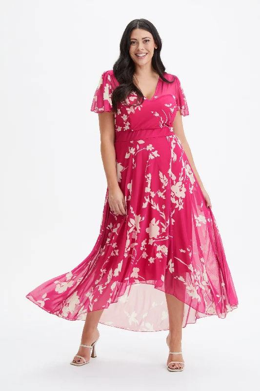 Savings Alert pleated dressTilly Pink Ivory Print Angel Sleeve Sweetheart Dress