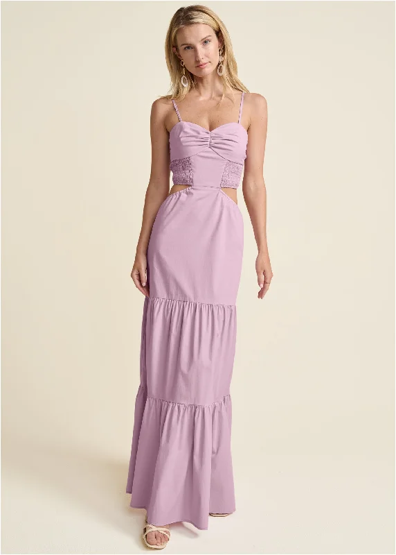 Limited Time casual shift dressCutout Tie-Back Maxi Dress - Light Purple