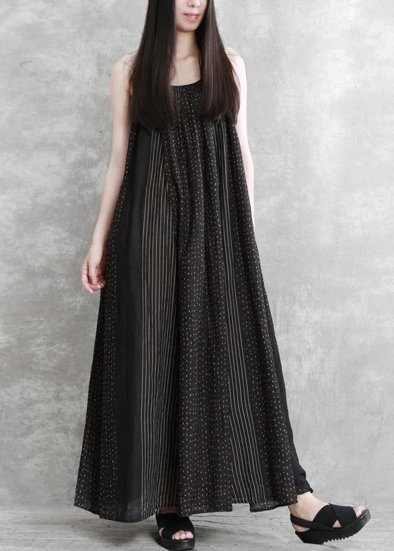 New Markdowns sleek midi dressOrganic black striped quilting dresses Spaghetti Strap Maxi summer Dress