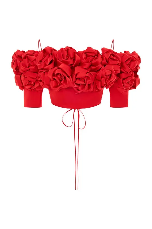 Price Cut Cropped flower embellished satin top with an opened back