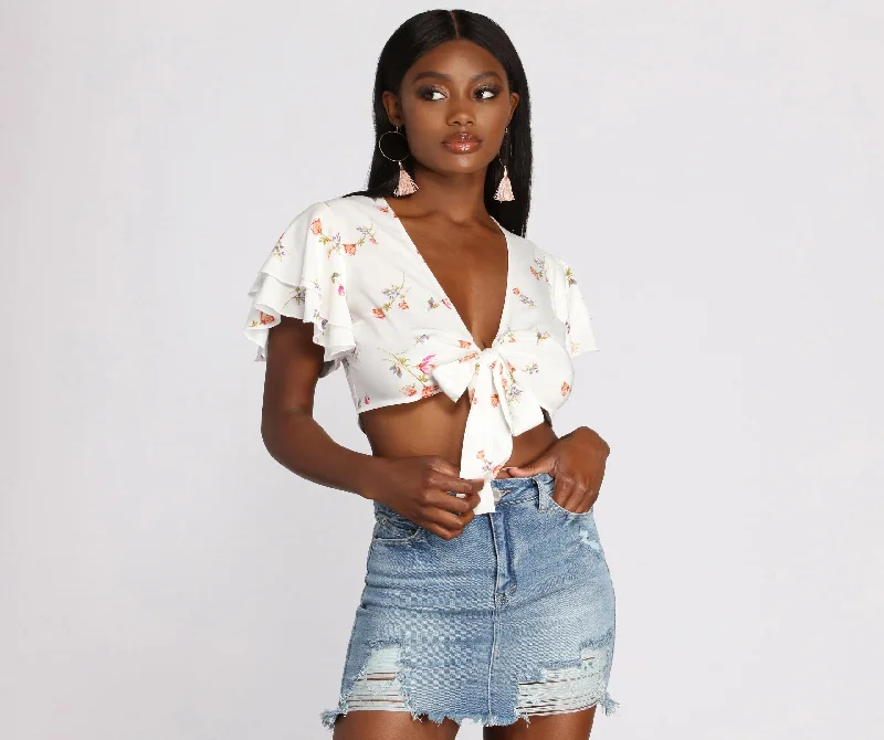 Shop and Save Flutter Baby Tie Front Crop Top