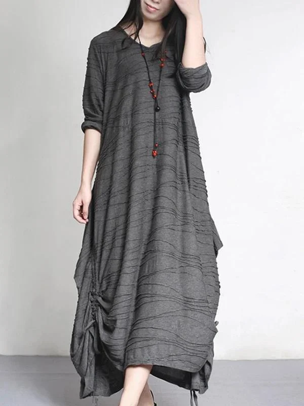 TIME-Limited Offer minimalistic dressDIY gray Cotton outfit v neck Cinched A Line spring Dress