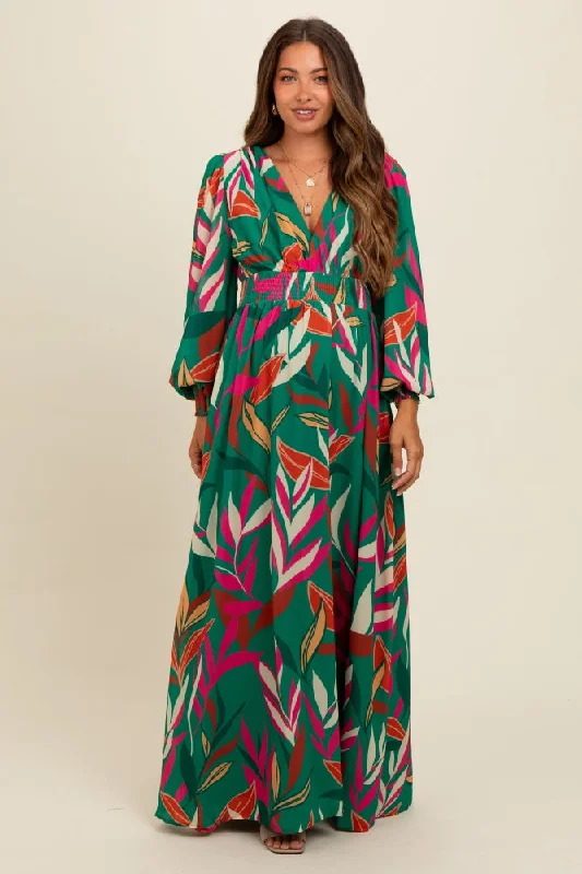 Markdowns floral wrap dressForest Green Leaf Print Deep V-Neck Maternity Maxi Dress