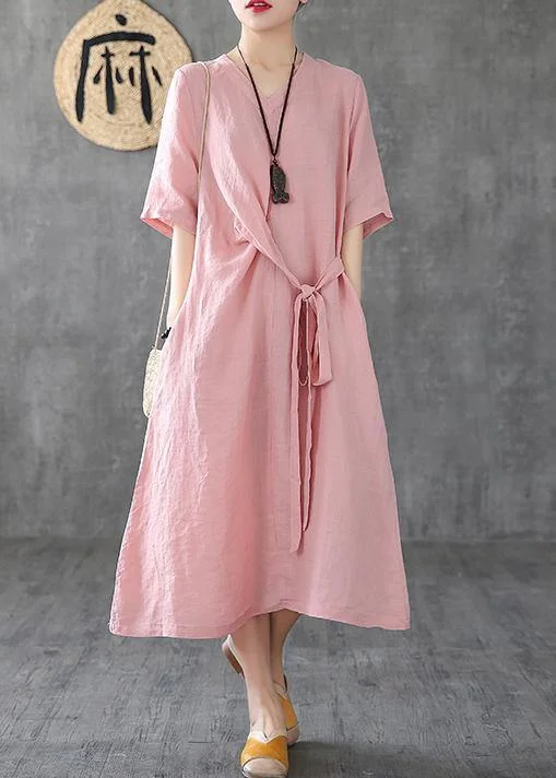 Instant Discount midi dressNatural v neck tunic linen dresses Fashion Ideas pink Dress summer