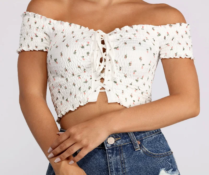 Midnight Madness Flower Girl Lace Up Crop Top - 060012211999