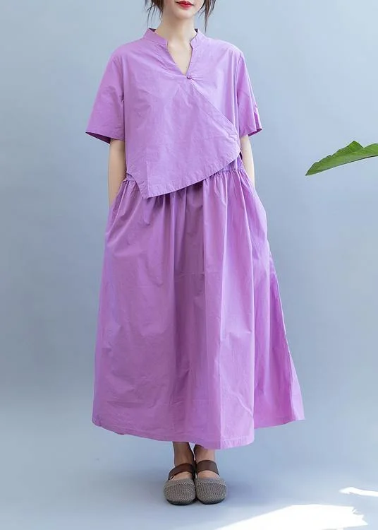 The Best Prices fitted cocktail dressHandmade purple dress v neck patchwork Dress