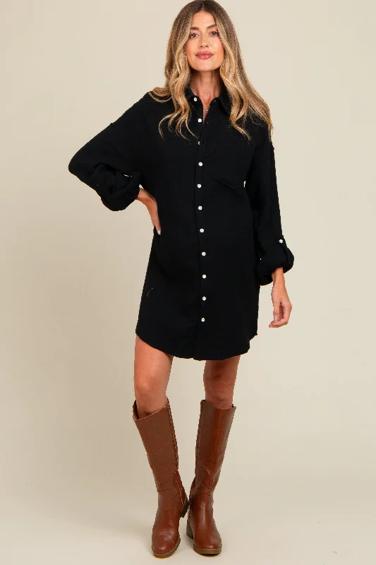 Price Buster off-the-shoulder dressBlack Rolled Cuff Maternity Button Down Dress