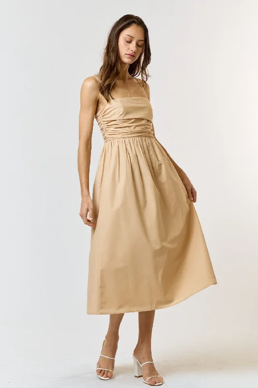 Price Reduction floral dressBeige Ruched Midi Dress