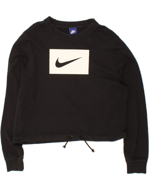 The Best Prices NIKE Womens Graphic Crop Sweatshirt Jumper UK 16 Large Black Cotton