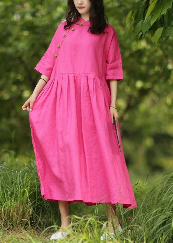 Clearance Event form-fitting dressHandmade stand collar Cinched cotton dresses Tutorials rose cotton Dresses