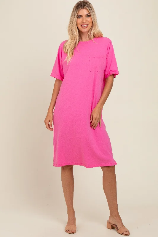 Clearance Event denim dressPink Oversized Round Neck T-Shirt Dress