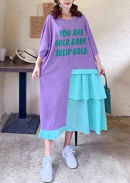Markdown Madness casual shift dressBohemian purple Letter quilting clothes o neck patchwork loose Dresses