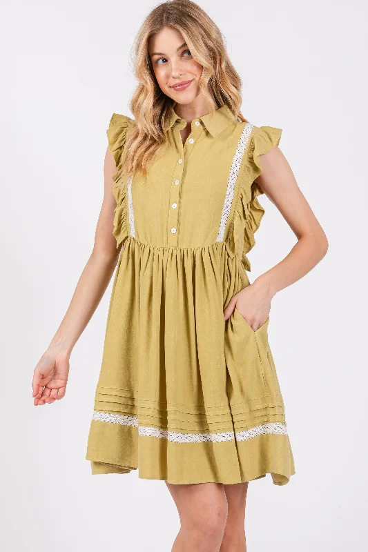 Savings Event ruffle dressLime Button Front Flutter Sleeve Mini Dress