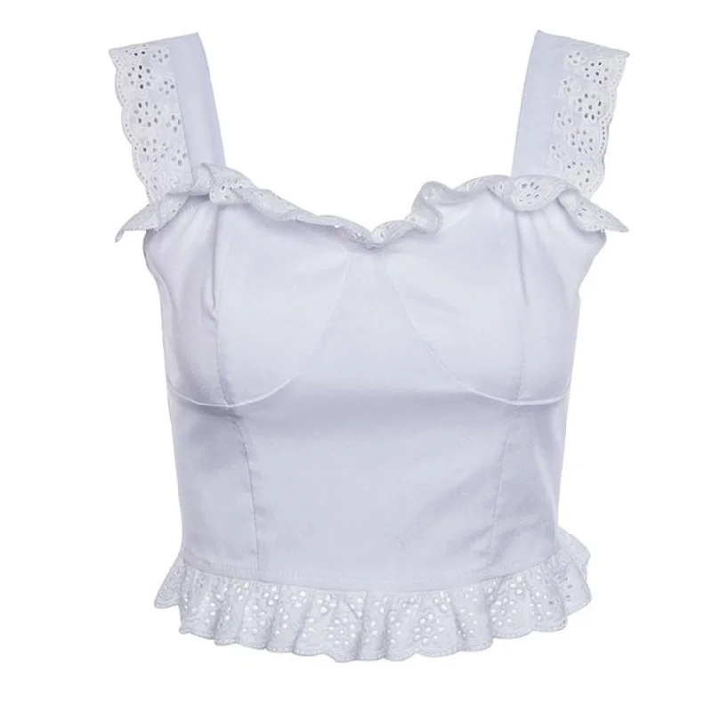 Exclusive Access New Design Women Sexy Ruffle Lace Crop Top