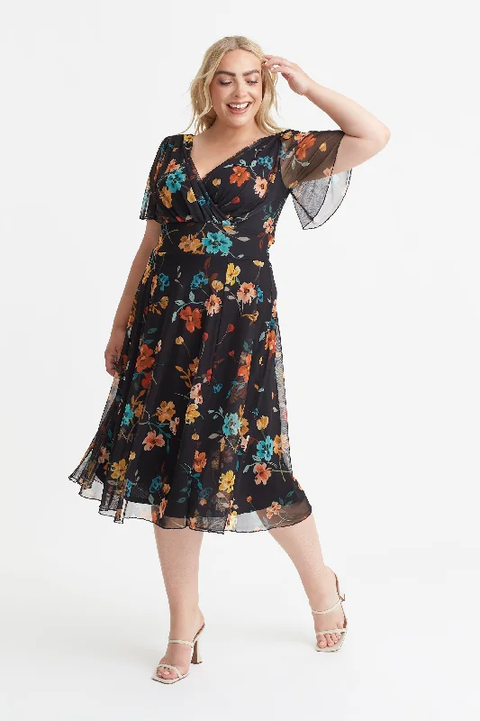 Weekend Flash Sale chic wrap dressVictoria Black Rust Blue Angel Sleeve Mesh Midi Dress